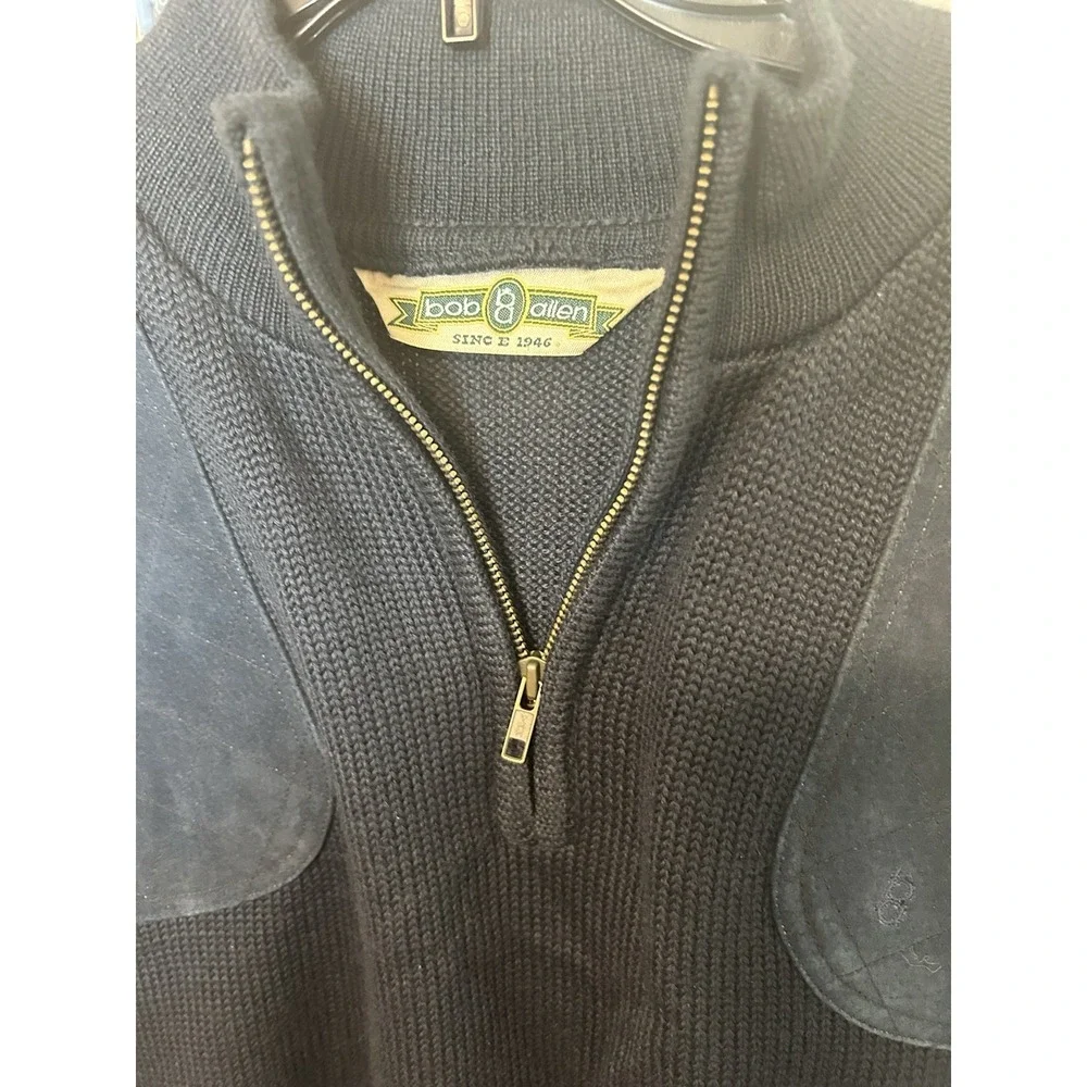Bob Allen Shooting Hunting Wool Sweater Suede Shoulder Patches Navy Size XL